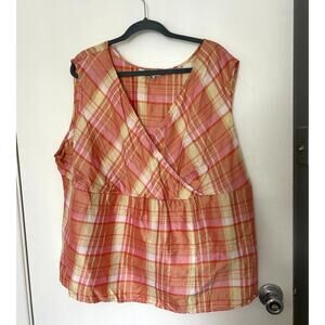 Vintage 100% Silk Plaid Cottagecore V-Neck Tank Top